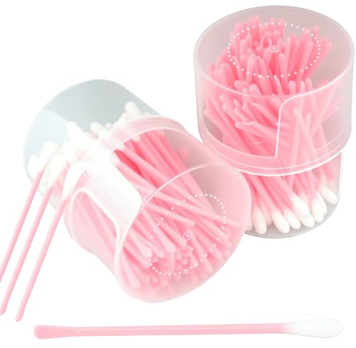 200 unidades de algodón rosa de doble cabeza, bastoncillos de algodón de bambú con mangos de madera sostenibles, bastoncillos de algodón con cabezales dobles, bastoncillos de limpieza versátiles, para