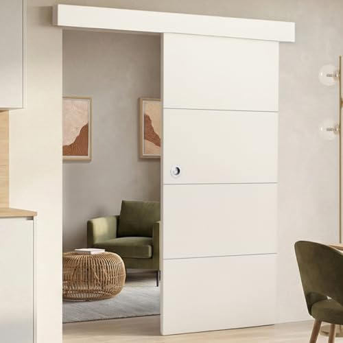 IDMarket - Juego de puerta corredera blanca de 83 cm con riel y fijaciones