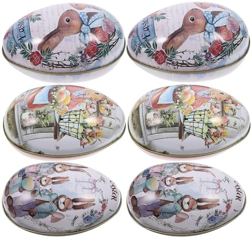HEMOTON Lot de 6 Boîtes Œufs en Fer Décoratives pour Pâques, Boîte à Bonbons Résistante la Décoloration, Design Unique D'œuf, pour Fête et Ambiance Festive