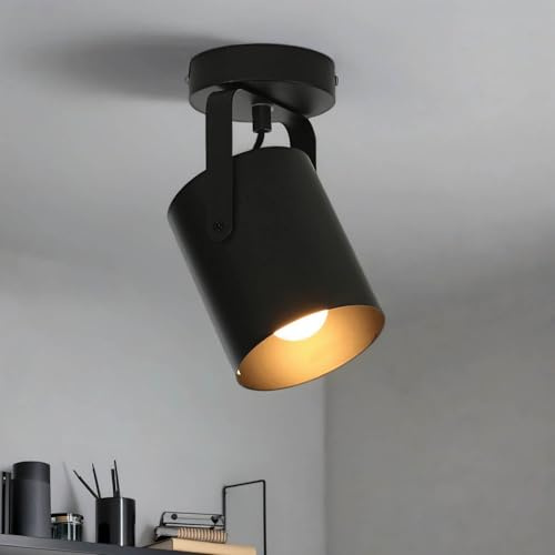 Licht-Erlebnisse Moderner Deckenstrahler Schwarz – kompakte Spotleuchte Decke – lackierter Stahl – Ø10,5 cm – E27 – drehbarer Deckenspot Küche Wohnzimmer