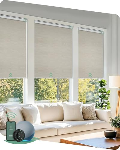 Yoolax Motorized Blinds with Remote, Blackout Smart Blinds for Windows Motorized Roller Shades, Automatic Window Shades Work with Alexa Custom Size (Blackout-Jacquard Coffee)