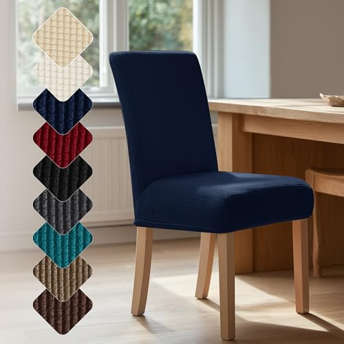 Deconovo Fundas Sillas De Comedor Pack 4, Funda Ajustable y Elástica para Silla, Protector Lavable para Comedor, Hogar y Restaurante, Suave y Cómoda, Azul Marino