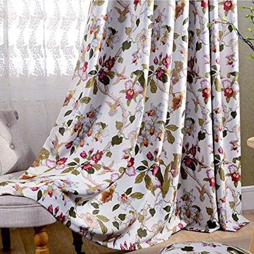 MYRU 2 Panels Set Retro Flower Curtains for Bedroom Eyelet Bird Curtains for Living Room (2 x 66x84 Inch)