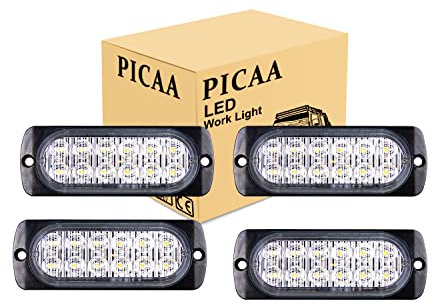 PICAA 4pz Ultra Thin 12LED Luci di Emergenza Ambra Hazard Lampeggiante Luce Stroboscopica Luce Universale per 12-24V Car Truck Trailer Camper Moto Furgone