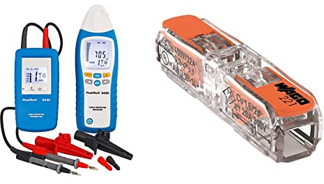 PeakTech 3435 – Leitungssuchgerät mit Sender & Empfänger für Kurzschlüsse - Empfangstiefe: bis 2 Meter & WAGO Klemme, 2-Leiter, 4 mm², Durchgangsverbinder mit Hebel, 221-2411 (60 Stück)