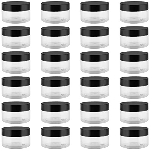 JEUIHAU 24 Pack 100ml Clear Plastic Jars with Lids, BPA-Free Empty Slime Storage Jars, Wide Mouth Plastic Container for Slime, Spices, Makeup, Grains, Crafts