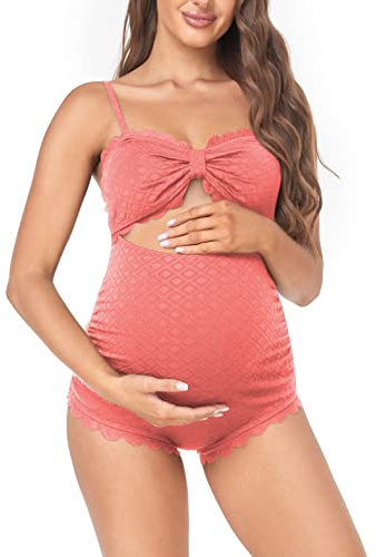 EastElegant Costume da bagno premaman intero con ritaglio sul retro bikini incinta smerlato, Rosa, S