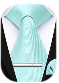 HISDERN Cravate de mariage de couleur unie Vert menthe et pochette de costume, ensemble de pinces à cravate classiques pour hommes-plusieurs couleurs