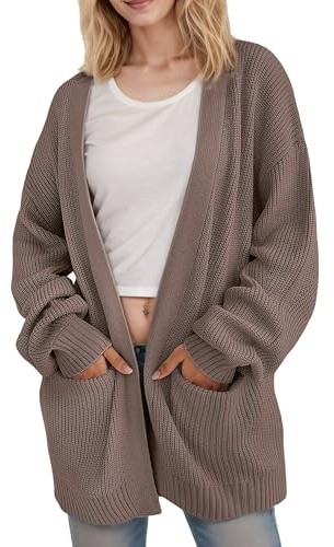 Jhsnjnr Women's Oversized Long Sleeve Sweater with Pockets Casual Chunky Knit Open Front Cardigan
