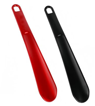 2Pcs Shoe Horn Long Handled, 25cm Long Shoe Horn With Hanging Holes Plastic Shoehorn Long Shoe Horns for Men Women, Shoe Horns With Comfort Grip for Women Men Elderly The KidsDisabled (Black & Red)