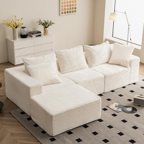 Vamcheer 274cm L-shaped Boneless Corner Sofa, No Assembly Required, Beige | 3/4 Seater Modular Sectional Sofa with Memory Foam Seating & Detachable Backrest for Living Room Lounge
