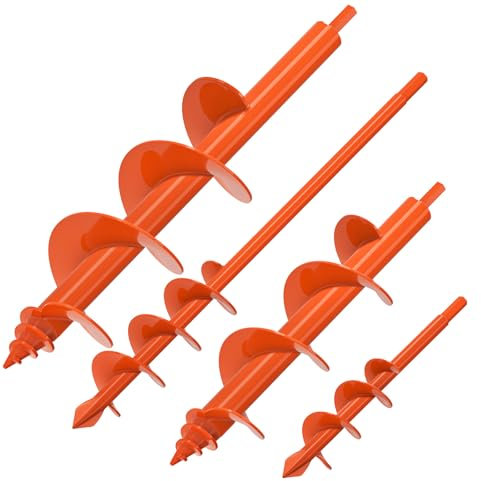 Insaga Auger Drill Bit for Planting 4Pack Garden Auger Post Hole Digger - 1.6x9'',2x16'',3x12'',3.5x16'', Safety Edges Spiral Earth Auger Bulb Drill Bit for Fence Posts, Flowers Plants, Umbrella Holes