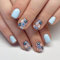 SXVME Floral French Flase Nails Short Square Baby Blue Press on Nails with Cute Flowers Designs Full Cover Natural Fit Glossy Acrylic Press ons for Women Daily Wear 24 Pcs