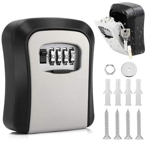 Coffre-fort à combinaison avec serrure de sécurité, fixation murale, étanche, rangement de clés pour extérieur, garage, maison de rechange (gris, dimensions extérieures : 115 x 95 x 40 mm)