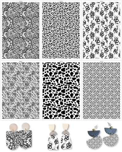 BAOFALI 12 Sheets Retro Black and White Transfer Paper for Polymer Clay, 6 Different Background Print Polymer Clay Transfer Paper for DIY Art Jewelry Earrings Making 5.82X3.93 inch