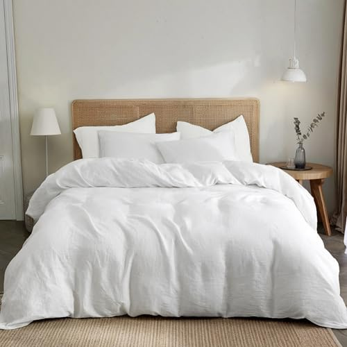 Dreamzie Funda Nordica Cama 180/200 de Algodon Percal – Blanco – Ropa de Cama 200x220, 1 Funda Nórdica + 2 Fundas de Almohada 80x80 – 3 Piezas