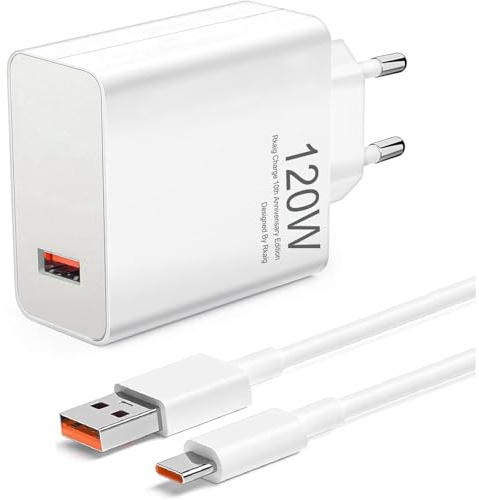 Ladegerät Ersetzen 120 Watt Ladegerät für Xiao mi 15 14T 13T 12T 11T Pro/Ultra,Redmi Note 14 13 12 Pro+ 5G,Schnellladegerät USB Power Charger mit 6A Typ C Ladekabel 2M (Weiß-120W-1)