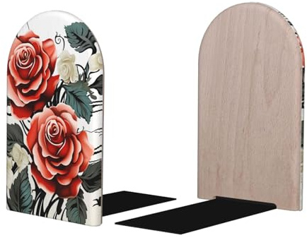 Sujetalibros de madera con diseño floral de hiedra rosa con hojas para estantes, pequeños sujetalibros decorativos antideslizantes, soportes resistentes para libros en casa, oficina, biblioteca