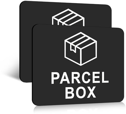 Parcel Box Sign, 2 Pcs 11cm × 9cm Self-Adhesive Parcel Box Sticker, Deliveries Here Signs Waterproof for Home, Office, Mailbox, Clear Delivery Reminder, Prevent Lost Packages (Black)