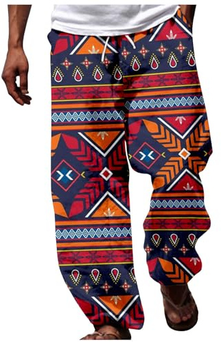 Générique Pantalons Homme Africain Dashiki Style Traditionnel Pantalon décontracté été Hawaii Vacances Ankara Plage Pantalon à Fleurs (Navy, L)