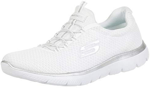 Skechers Damen 12980 Sneaker, White Mesh Silver Trim, 40 EU