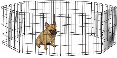 Hunde-Gehege aus Metall, zusammenklappbar, ohne Tür, inklusive Erdspießen, bietet 1,5 m² Spielfläche, 61 cm hoch, schwarze, E-Beschichtung