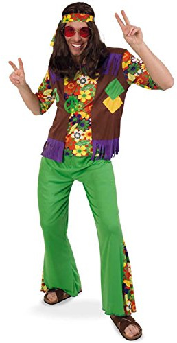 KarnevalsTeufel Hippie Boy zweiteiliges Hippiekostüm Flower-Power-Outfit Hippie-Stirnband