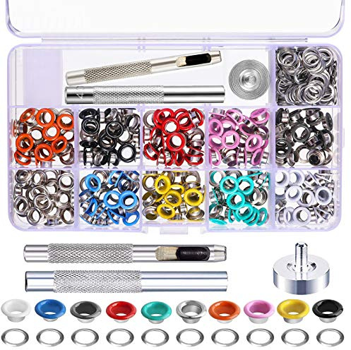500 Piezas Kit Ojetes Metalicos,5mm Remachadora Ojales Set con Herramienta de Montaje de Arandela Ojales,para DIY Artesanía Zapatos/Bolsos/Cuero/Lona/Ropa(10 Colores)