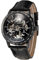 Alienwork IK Automatikuhr Armbanduhr Herren Damen Schwarz Lederarmband Skelett Glasboden