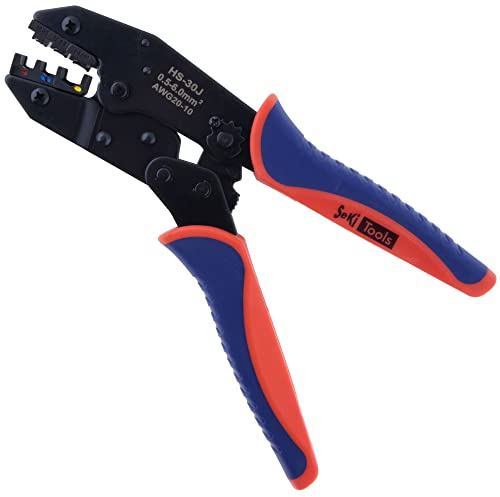 SeKi Crimpzange mit Ratschenfunktion für isolierte Kabelschuhe von 0,50-6,0mm² Presszange Quetschzange Kabelschuhzange