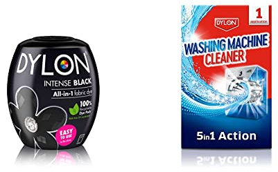 Dylon Washing Machine Fabric Dye Pod Intense Black, 350g & Dylon Washing Machine Cleaner 1 Use, 5-in-1 Washing Machine Cleaner, Freshener and Limescale Remover for Cleaning Washing Machines, Single