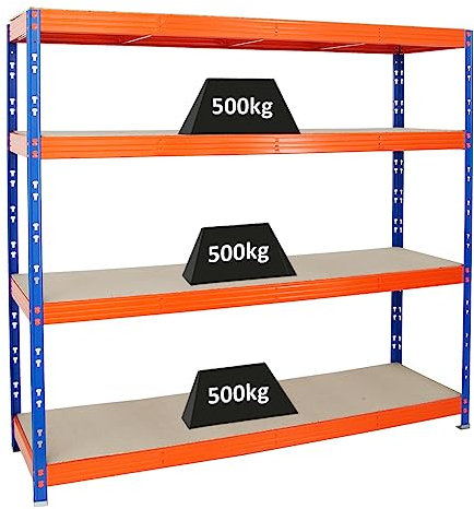 PROREGAL Profi Schwerlastregal Rhino EXTRA BREIT blau/orange HxBxT 180x200x60cm Fachlast 500kg 4X Spanplatten-Ebenen 8mm Garagenregal, Lagerregal, Steckregal, Weitspannregal