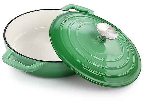 MegaChef 2 Quart Round Enameled Cast Iron Braiser Pan (Green)