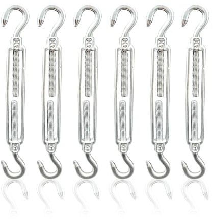 Ecginmay 6Pcs M6 Hook and Hook Turnbuckles for Cables Wire Rope Tension Stainless Steel 304 Turnbuckle Heavy Duty Turn Buckle for Shade Sail Cable Wire Tent Fence Rope