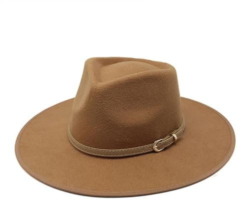 SOYNIA Fedora Trilby Filzhut Hut Damenhüte Khaki Breite Krempe Filzhüte Vintage-Kleid Formeller Kirchenhut Modische Jazzhüte 56–58 cm Khaki