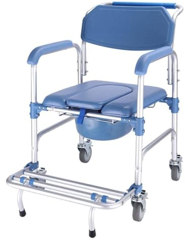 Toilettenstuhl für Senioren mit Rollen, Duschstuhl mit Toilette für Senioren, Fahrbarer Toilettenrollstuhl mit Armlehne Rückenlehne und Toiletteneimer bis 150kg für Patienten Senioren Behinderte Schwa