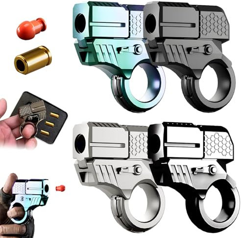Legeringsring roterande leksakskastare, dekompressions-EDC-kastarmodellring, fidgetring med ett klick-utskjutning och mjuka kulor (set med 4 stycken)