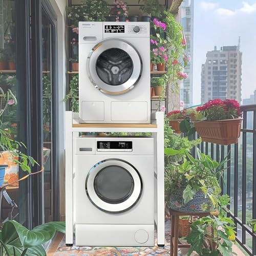 Kit de apilamiento para lavadora y secadora Soporte apilable para lavadora-secadora de balcón Carga 400KG, Lavandería Armario para Lavadora de Tambor para Secadora Superior, con Elevador de 3 posicion
