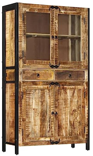 Willood Highboard 100x40x175 cm Massives Raues Mangoholz