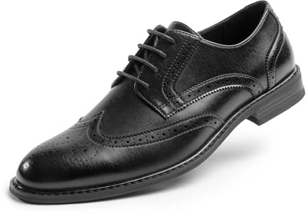 Cusolemore Men's Dress Oxfords Classic Brogue Formal Lace Up Shoes Prince Modern, Round Toe, TPR Outsole Black 11