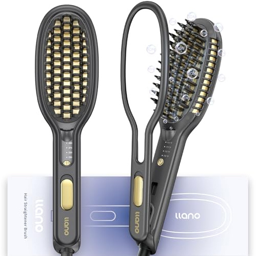 Llano Cepillo Alisador de Pelo 2 in 1 Planchas del Pelo Profesional con Iones Negativos, Calentamiento Rápido, Revestimiento Cerámico,140 ℃ -230 ℃, Voltaje Dual 110 V-240 V (Gris Brillante)