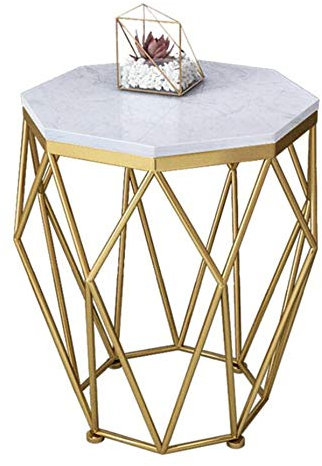 MEILISHAOMEI Nordischer Beistelltisch, Couchtisch, Telefontisch, Ecktisch für Wohnzimmer, Schlafzimmer und Balkon, Marmortischplatte und Goldener Metallsockel (Farbe: Weiß)