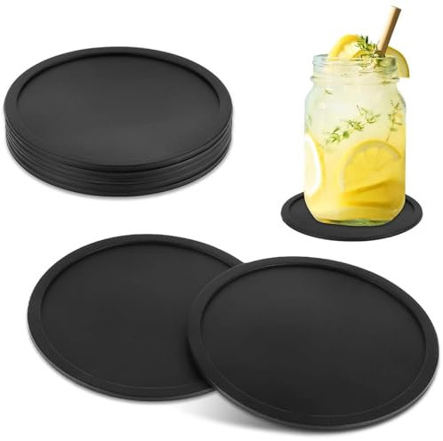 Sottobicchieri 6 sottobicchieri da tavolo in silicone nero resistente al calore antiscivolo in silicone per tavolo, scrivania, ufficio, cucina, bar, bevande, protezione per mobili