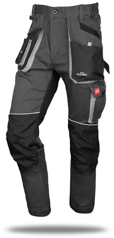 KEILOR Arbeitshose Stretch schlanke Slim Arbeithose Schutzhose, passt Sich der Taille an Arbeitshose für Herren Strapazierfähige Arbeitshose Graphit Schwarz 52