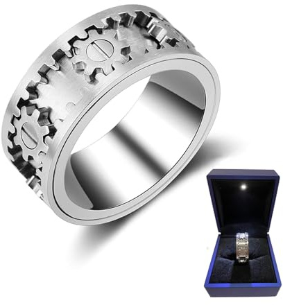 Fidget spinnare ring rostfritt stål, herr stressavlastning ångest komfort spinner fidget ring band adhd autism sensoriskt mode ring fingerleksaker (9)