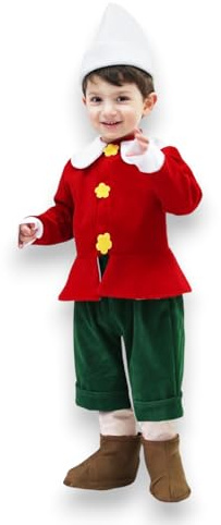 Pegasus Costume Pinocchio Neonato Bambino 13/18–25/36 Mesi – Travestimento Carnevale con Casacca in Velvet Cappello Pantaloncino e Copriscarpe – Costume Fiaba Design