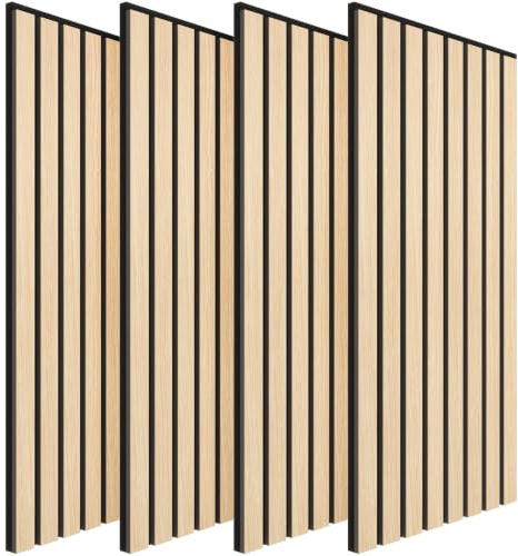 TONOR Lot de 4 Panneau Muraux Decoratif Intérieure de Bois, 60 x 30cm - 0,72m², Panneaux Acoustiques 3D, Tasseau Bois Insonorisants pour Decoration Murale, Salon, Chambre, Bureau, Chêne