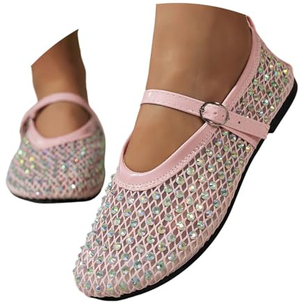 Mary Jane ballerine donna scarpe glitterate scarpe mesh, scarpe festive ballerine estive con strass scintillanti, scarpe eleganti leggere e comode per tutto il giorno, Colore: rosa., 40 EU