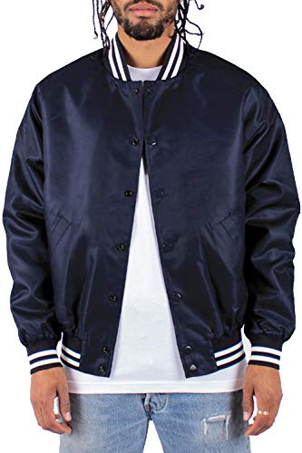 Shaka Wear Men’s Bomber Jacket – Classic Padded Relaxed Fit Water Resistant College Baseball Varsity Coat S-3XL, X-Large, Navy
