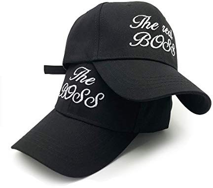 The Boss The Real Boss Couple Snapback Caps Schwarz Weiß Pärchen Baseball Kappe Basecap für Damen und Herren Hip Hop Hüte Baumwolle 2 Stücke (Schwarz)